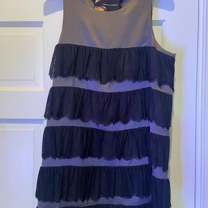 Large Party Dress. Dark gray with black lace. Excellent condition.